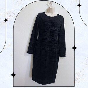 AX Paris Flock Aztec Long Sleeve Midi Dress - Size 12, Black